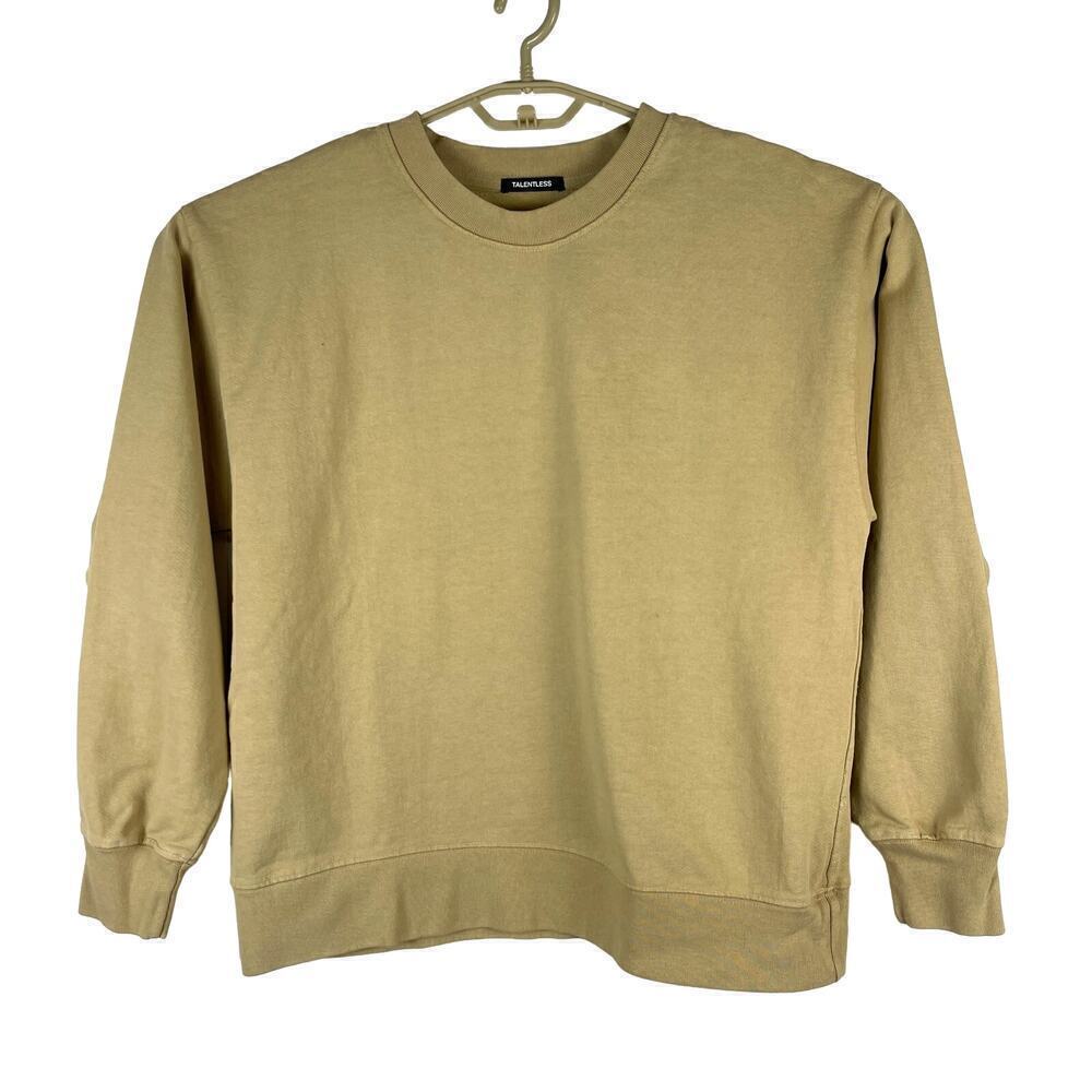 Talentless Beige Khaki Crewneck Sweatshirt Cotton Minimalist Casual Men's S/M
